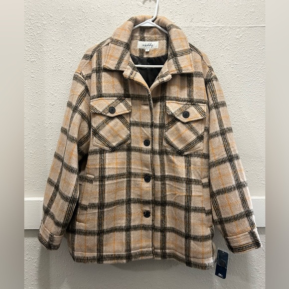 Sebby Women's Button Down Beige and Black Plaid Jacket NWT XL - Picture 4 of 8